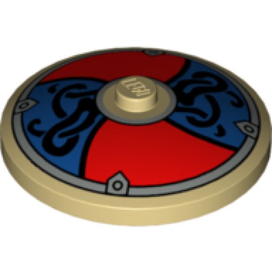 Dish 4 x 4 Inverted (Radar) with Solid Stud with Viking Shield Red / Blue with Black Ornament Pattern