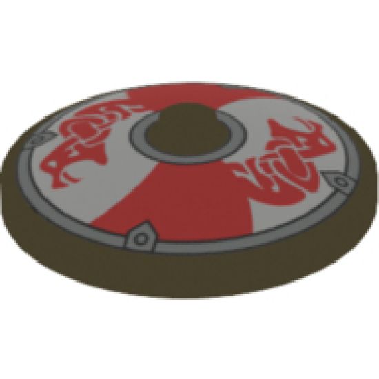 Dish 4 x 4 Inverted (Radar) with Solid Stud with Viking Shield Red / White Sections and Red Serpent Pattern