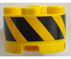 Brick, Round 2 x 2 with Axle Hole with Black and Yellow Danger Stripes Pattern (Sticker) - Set 70629