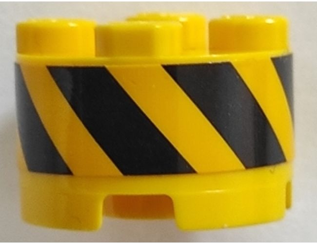 Brick, Round 2 x 2 with Axle Hole with Black and Yellow Danger Stripes Pattern (Sticker) - Set 70629