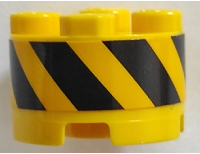 Brick, Round 2 x 2 with Axle Hole with Black and Yellow Danger Stripes Pattern (Sticker) - Set 70629