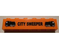 Brick 1 x 6 with Black 'CITY SWEEPER' and Trucks Pattern (Sticker) - Set 8404