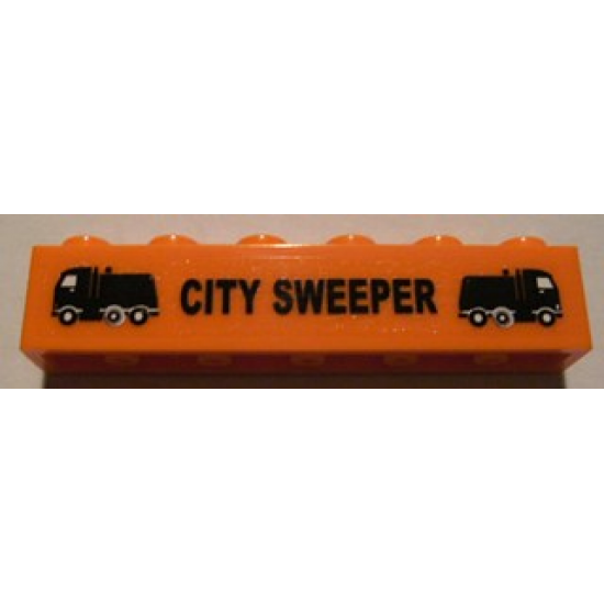Brick 1 x 6 with Black 'CITY SWEEPER' and Trucks Pattern (Sticker) - Set 8404