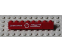 Brick 1 x 8 with White 'BRIDGESTONE', Shell Logo and 'FIAT' on Red Background Pattern (Sticker) - Set 8654