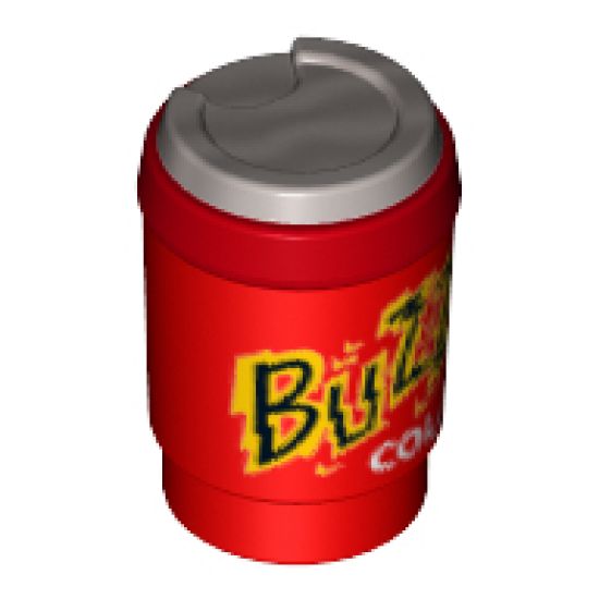 Minifigure, Utensil Cup, Take Out Cup with Metallic Silver Lid and 'BUZZ COLA' Pattern