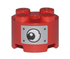 Brick, Round 2 x 2 with Black and White Eye with Pupil and Metal Rivets Pattern (Sticker) - Set 70840