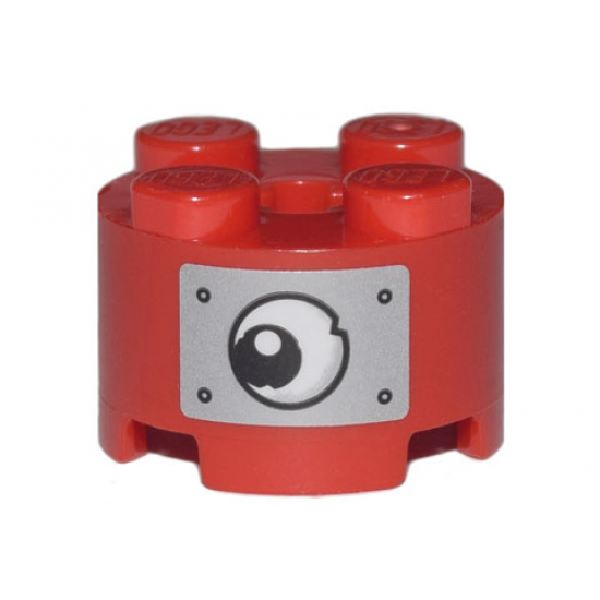 Brick, Round 2 x 2 with Black and White Eye with Pupil and Metal Rivets Pattern (Sticker) - Set 70840