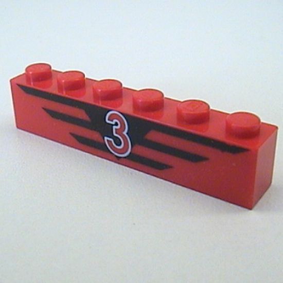 Brick 1 x 6 with Red 3 and Black Stripes Pattern