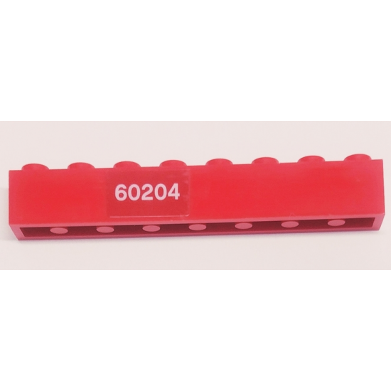 Brick 1 x 8 with White '60204' Pattern Model Right Side (Sticker) - Set 60204