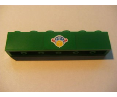 Brick 1 x 6 with Box and Arrows and Globe on Green Background Pattern (Sticker) - Set 7633