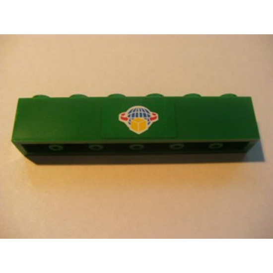 Brick 1 x 6 with Box and Arrows and Globe on Green Background Pattern (Sticker) - Set 7633