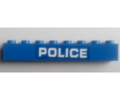Brick 1 x 8 with White 'POLICE' on Blue Background Pattern (Sticker) - Set 60209
