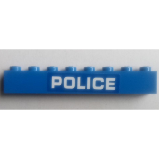 Brick 1 x 8 with White 'POLICE' on Blue Background Pattern (Sticker) - Set 60209