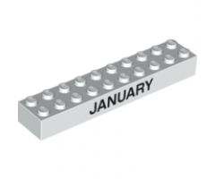 Brick 2 x 10 with Black 'JANUARY' and 'FEBRUARY' Pattern on opposite sides