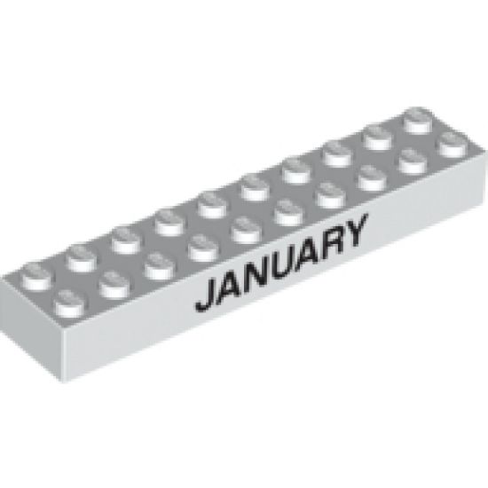 Brick 2 x 10 with Black 'JANUARY' and 'FEBRUARY' Pattern on opposite sides