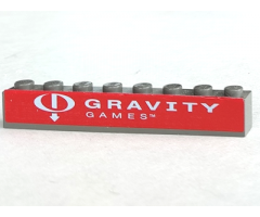 Brick 1 x 8 with White Gravity Games Logo on Red Background Pattern (Sticker) - Set 3535