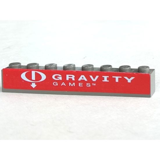 Brick 1 x 8 with White Gravity Games Logo on Red Background Pattern (Sticker) - Set 3535