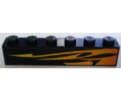 Brick 1 x 6 with Orange Flames Pattern, Model Right (Sticker) - Set 8898