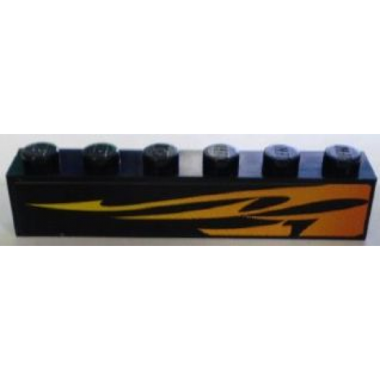 Brick 1 x 6 with Orange Flames Pattern, Model Right (Sticker) - Set 8898