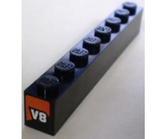 Brick 1 x 8 with 'V8' and Orange Slope Pattern on Both Ends (Stickers) - Set 8898