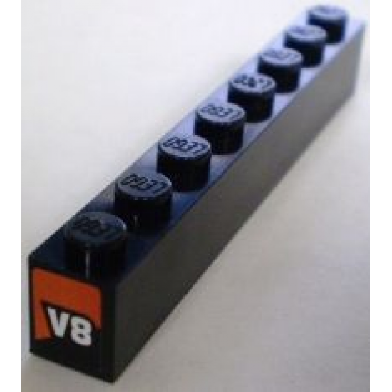 Brick 1 x 8 with 'V8' and Orange Slope Pattern on Both Ends (Stickers) - Set 8898
