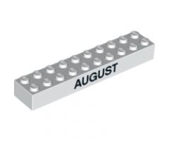 Brick 2 x 10 with Black 'JULY' and 'AUGUST' Pattern on opposite sides