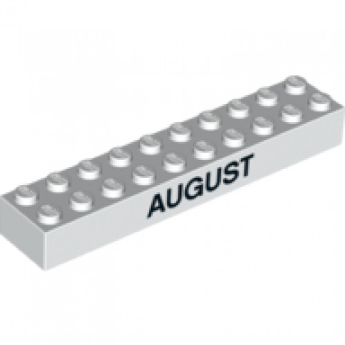 Brick 2 x 10 with Black 'JULY' and 'AUGUST' Pattern on opposite sides