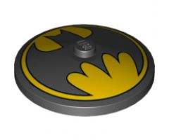 Dish 4 x 4 Inverted (Radar) with Solid Stud with Black Bat on Yellow Background Batman Logo (Bat Signal) Pattern