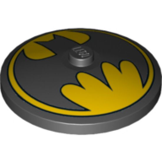Dish 4 x 4 Inverted (Radar) with Solid Stud with Black Bat on Yellow Background Batman Logo (Bat Signal) Pattern