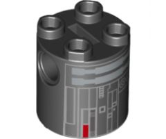Brick, Round 2 x 2 x 2 Robot Body with Gray Lines and Red and Silver Pattern (Imperial Astromech Droid)
