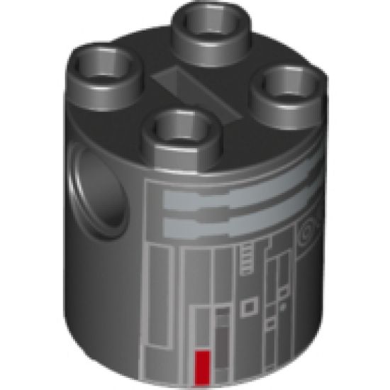 Brick, Round 2 x 2 x 2 Robot Body with Gray Lines and Red and Silver Pattern (Imperial Astromech Droid)