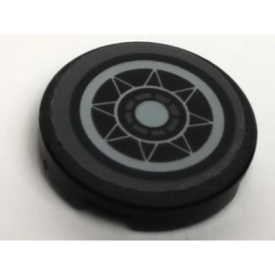 Tile, Round 2 x 2 with Bottom Stud Holder with SW X-wing 8 Point Star Inspection Hatch Pattern (Sticker) - Set 75149