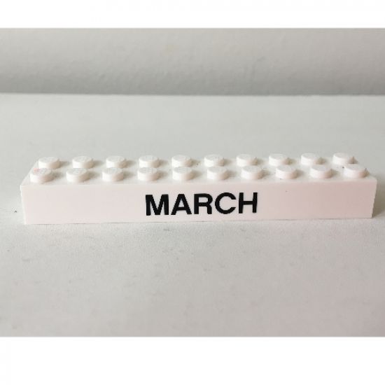 Brick 2 x 10 with Black 'MARCH' and 'APRIL' Pattern on opposite sides