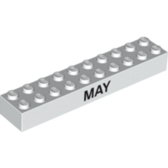 Brick 2 x 10 with Black 'MAY' and 'JUNE' Pattern on opposite sides