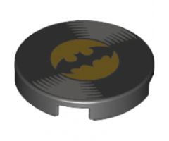 Tile, Round 2 x 2 with Bottom Stud Holder with Vinyl Record with Batman Logo Pattern