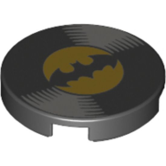 Tile, Round 2 x 2 with Bottom Stud Holder with Vinyl Record with Batman Logo Pattern
