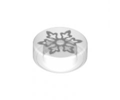 Tile, Round 1 x 1 with White Six Pointed Snowflake Pattern