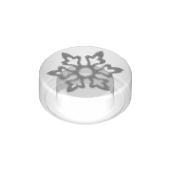 Tile, Round 1 x 1 with White Six Pointed Snowflake Pattern