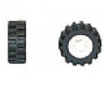 Wheel & Tire Assembly 8mm D. x 6mm with Black Tire 15mm D. x 6mm Offset Tread Small - Band Around Center of Tread (4624 / 87414)