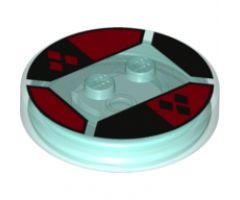 Dimensions Toy Tag 4 x 4 x 2/3 with 2 Studs and Trans-Light Blue Bottom with Black and Red Diamonds on Halves Background Pattern (Harley Quinn)