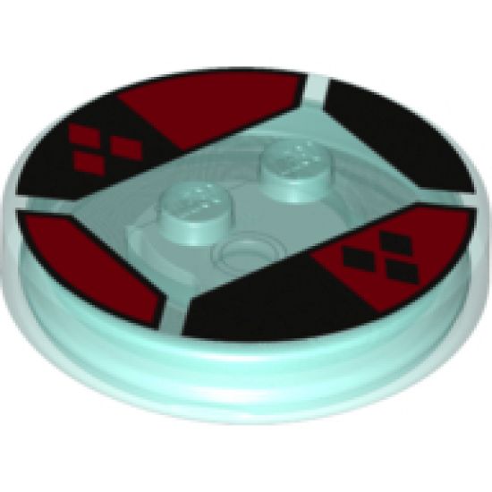 Dimensions Toy Tag 4 x 4 x 2/3 with 2 Studs and Trans-Light Blue Bottom with Black and Red Diamonds on Halves Background Pattern (Harley Quinn)