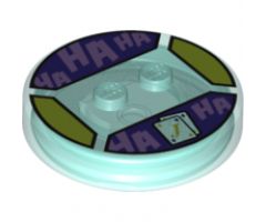 Dimensions Toy Tag 4 x 4 x 2/3 with 2 Studs and Trans-Light Blue Bottom with White Playing Cards and Medium Lavender 'HA HA' on Dark Purple Background Pattern (The Joker)