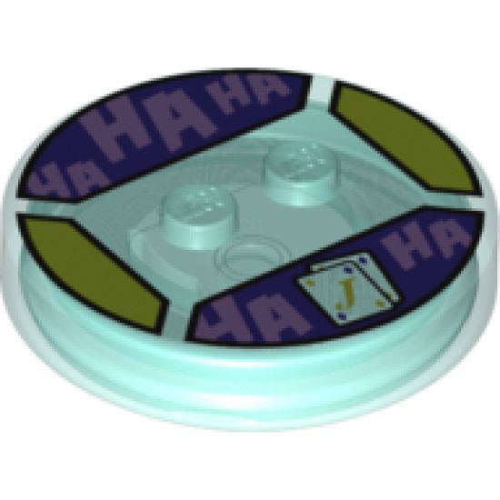 Dimensions Toy Tag 4 x 4 x 2/3 with 2 Studs and Trans-Light Blue Bottom with White Playing Cards and Medium Lavender 'HA HA' on Dark Purple Background Pattern (The Joker)