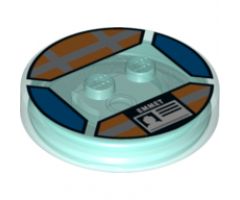 Dimensions Toy Tag 4 x 4 x 2/3 with 2 Studs and Trans-Light Blue Bottom with Silver Stripes and White 'EMMET' ID Badge on Orange Background Pattern (Emmet)