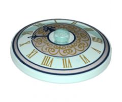 Dish 4 x 4 Inverted (Radar) with Solid Stud with Clock Face Trans Light Blue with Gold Roman Numerals and White Circle with Gold Scrolls Pattern