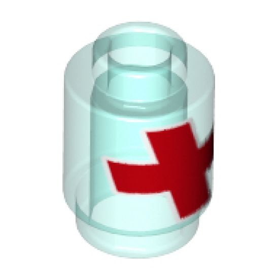 Brick, Round 1 x 1 with Red Cross with White Outline Pattern (Overwatch Health Pack)