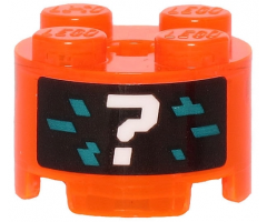 Brick, Round 2 x 2 with Axle Hole with White Question Mark and Dark Turquoise Pixels Pattern (Sticker) - Set 71713