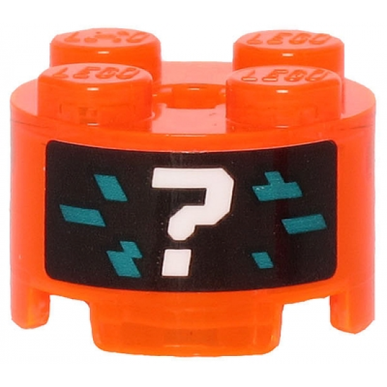 Brick, Round 2 x 2 with Axle Hole with White Question Mark and Dark Turquoise Pixels Pattern (Sticker) - Set 71713