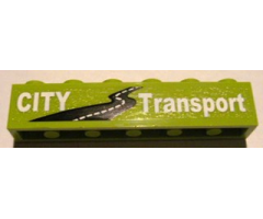 Brick 1 x 6 with White 'CITY Transport' and Black Road Pattern (Sticker) - Set 8404