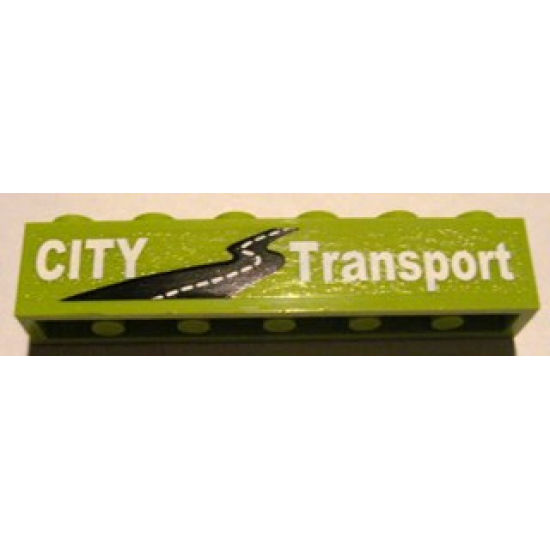 Brick 1 x 6 with White 'CITY Transport' and Black Road Pattern (Sticker) - Set 8404